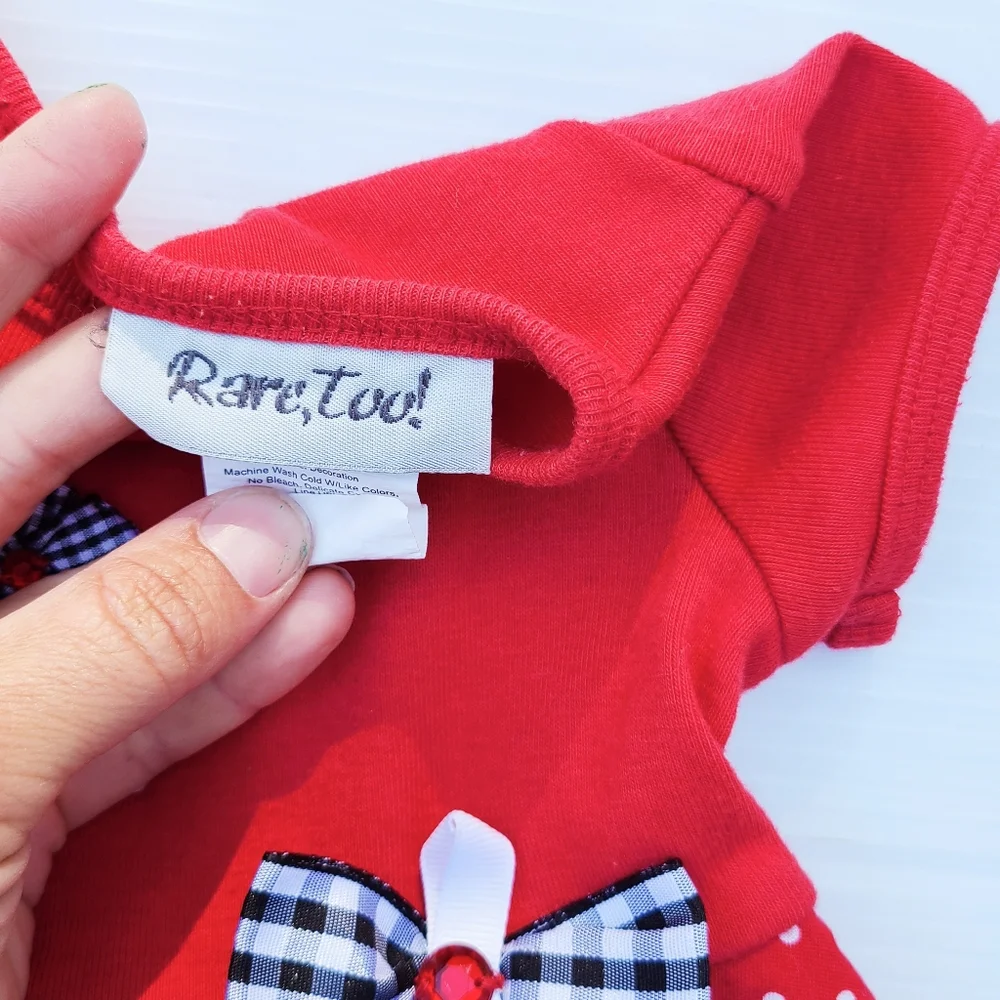 RARE TOO girls red polkadot puppy applique twirl dress